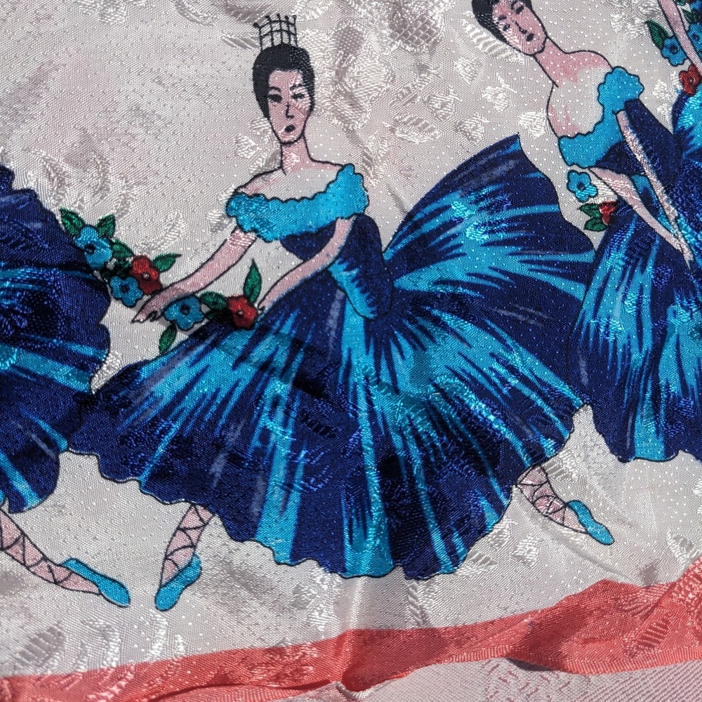Vintage 1950s Ballerina Scarf 28" Ballet Dancers Rayon Japan Mid Century - Picture 5 of 12